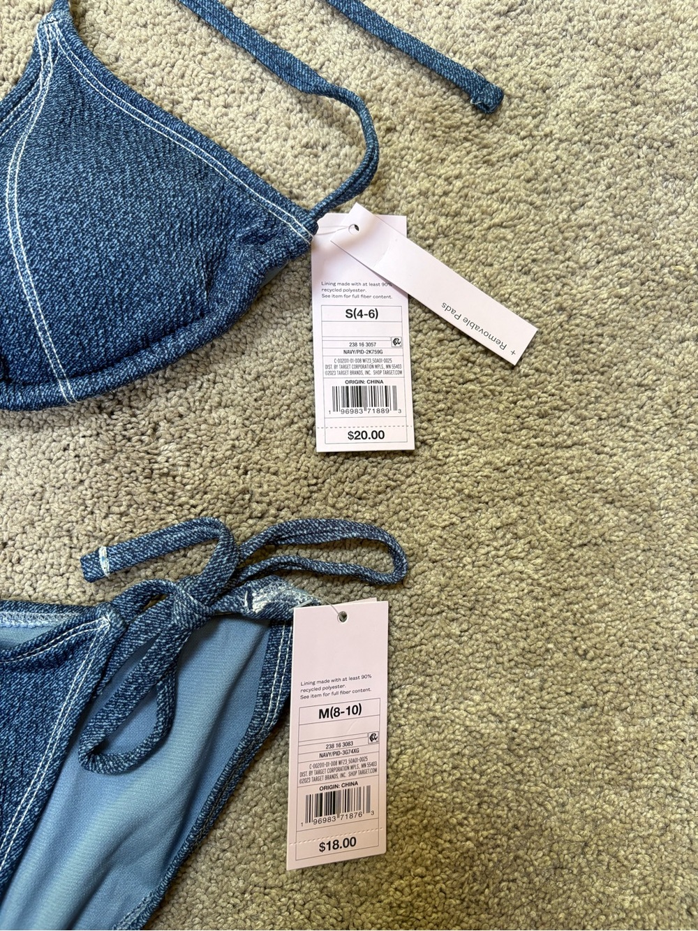 NWT Wild Fable Blue Denim Triangle Tie-Side Bikini Set - S Top & M Bottoms - Picture 2 of 5